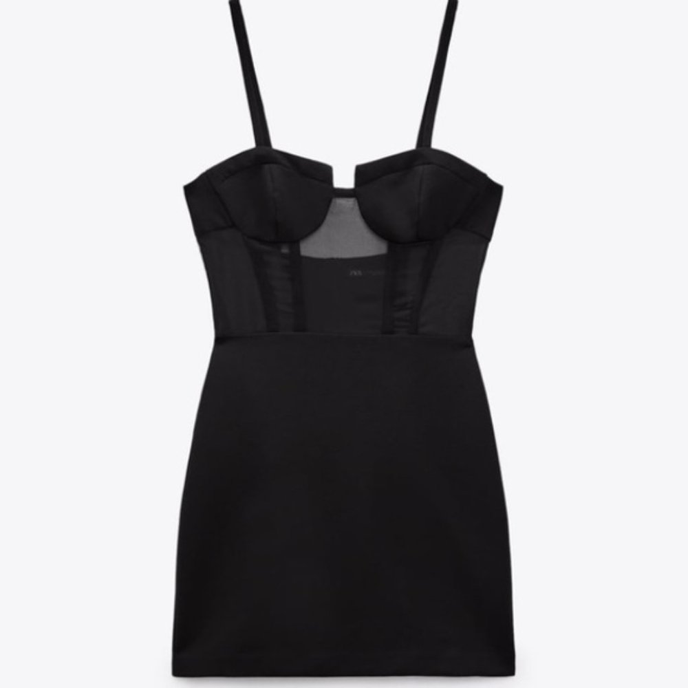 NWT - Black Strappy Corset Dress with Sheer Panel and Stretchy 'Boning'- ZARA